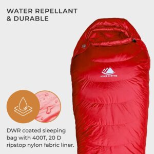 Hyke & Byke Quandary 15°F Cold Weather Mummy Hiking & Backpacking Sleeping Bag - Duck Down 650 FP 3 Season Sleeping Bags for Adults - Ultralight with Compression Stuff Sack (Red, Regular)