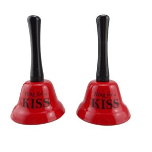 honbay 2pcs of hand bells, call bell for family loves, musical hand bells, cow bells with stick grip handle bell for cheering at sporting & wedding events, food line, alarm, jingles, ringing