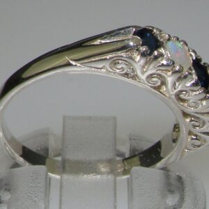 925 Sterling Silver Natural Sapphire and Opal Womens Anniversary Ring - Size 7.25