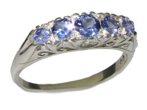 925 sterling silver real genuine tanzanite womens band ring - size 10