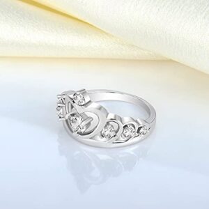 YL Womens 925 Sterling Silver Cubic Zirconia Princess Heart Crown Ring, Size 9