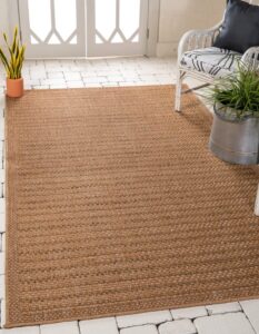 unique loom outdoor border collection area rug - checkered (8' x 11' 4" rectangle, light brown)