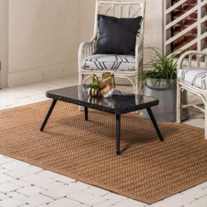 Unique Loom Outdoor Border Collection Area Rug - Checkered (8' x 11' 4" Rectangle, Light Brown)