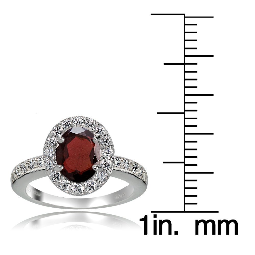 Ice Gems Sterling Silver Garnet and White Topaz Oval Halo Ring