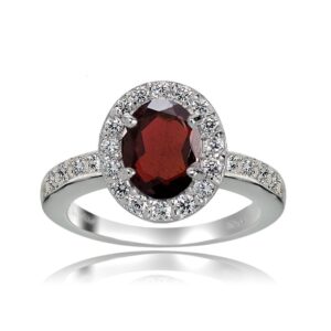 Ice Gems Sterling Silver Garnet and White Topaz Oval Halo Ring