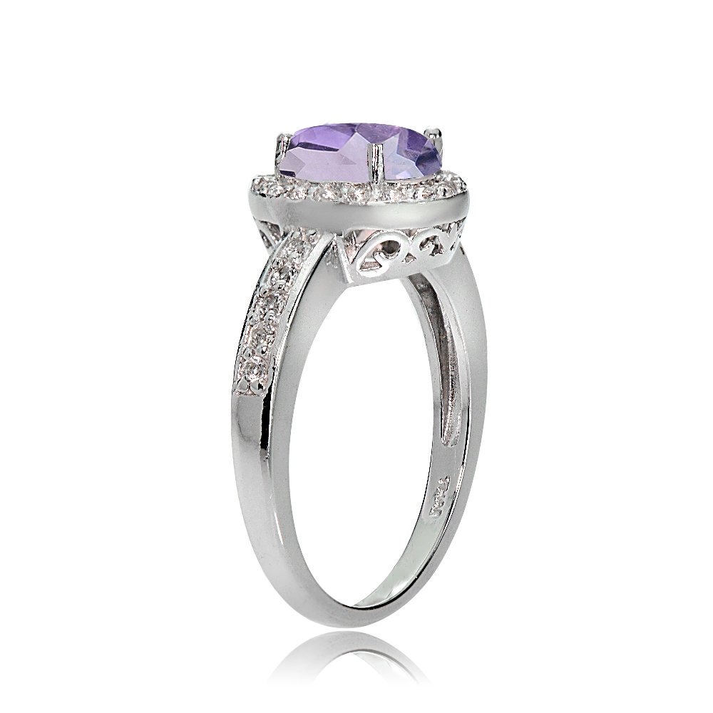 Ice Gems Sterling Silver Amethyst and White Topaz Oval Halo Ring