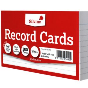 Silvine 5x3 Record Cards - Lined with headline, 100 cards per pack. Ref 553W (127 x 76mm)