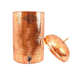 Indian Art Villa Hammered Copper Dispenser Container Pot Tank Matka, Storage Water,406 OZ