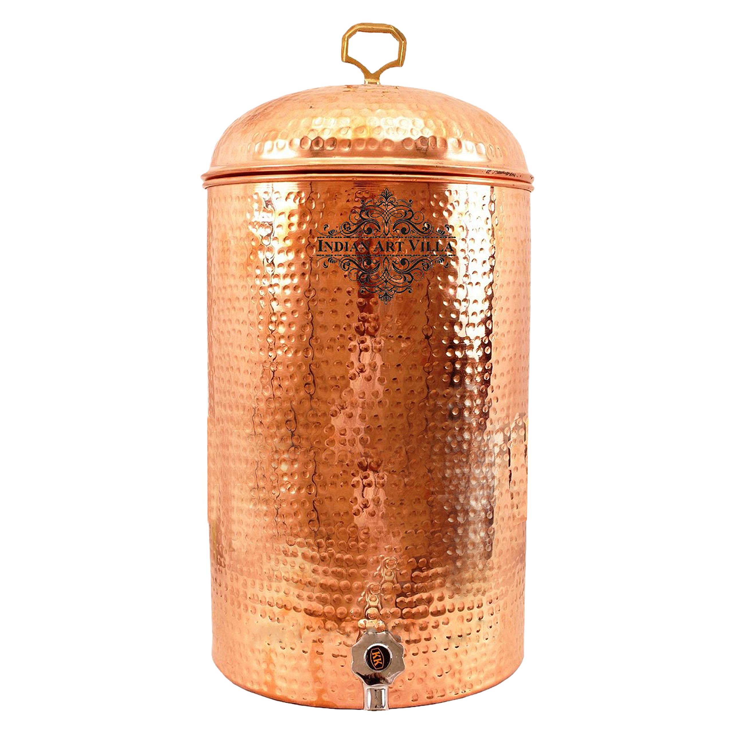 Indian Art Villa Hammered Copper Dispenser Container Pot Tank Matka, Storage Water,406 OZ