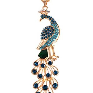 Alilang Golden Tone Blue Green Colored Rhinestone Peacock Bird Pendant Chain Necklace