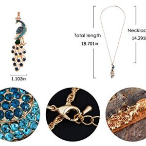 Alilang Golden Tone Blue Green Colored Rhinestone Peacock Bird Pendant Chain Necklace