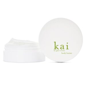 kai body butter, 6.4 oz., shea butter, apricot oil, cucumber, scented with the delicously, fresh + clean signature gardenia fragrance, vegan, cruelty free, made in the usa