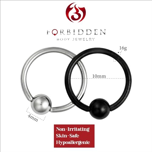 Forbidden Body Jewelry Set of 2 Styles Cartilage Hoop Earrings: 16g 3/8 Inch Surgical Steel Plain & Black CBR Hoops