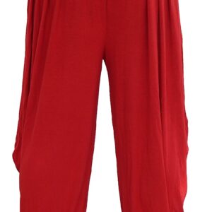 Lovely Creations Women's Drape Harem Pants Best for Dance, Yoga, Pilates, Belly Dance Fitness, Lounging - Super Soft Aladdin Pants Free Size (S-XL) (JS Red)