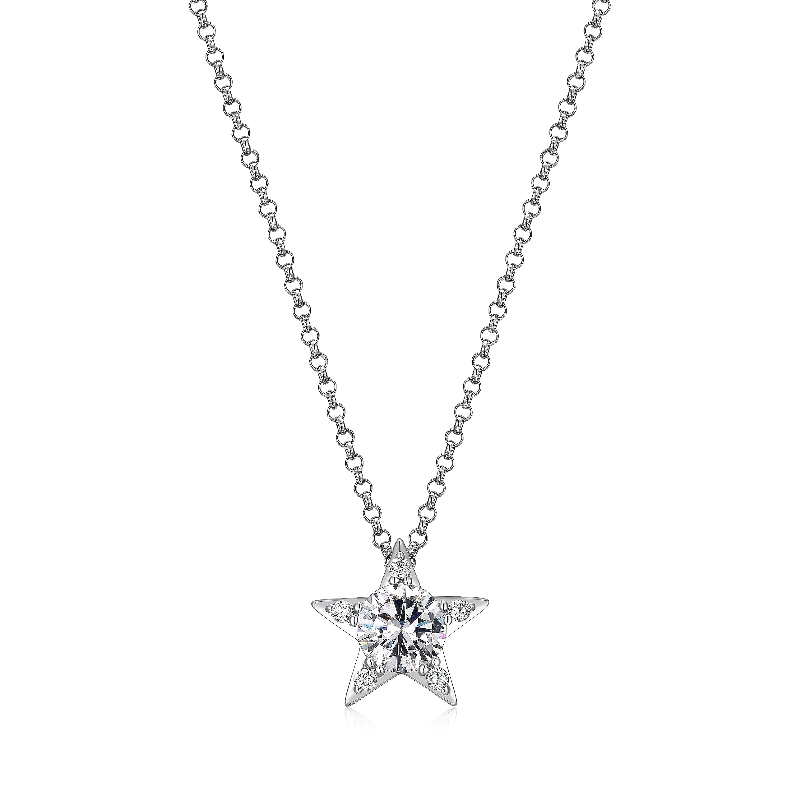 MORGAN & PAIGE 925 Sterling Silver Cubic Zirconia Pave Star Pendant Necklace 18"