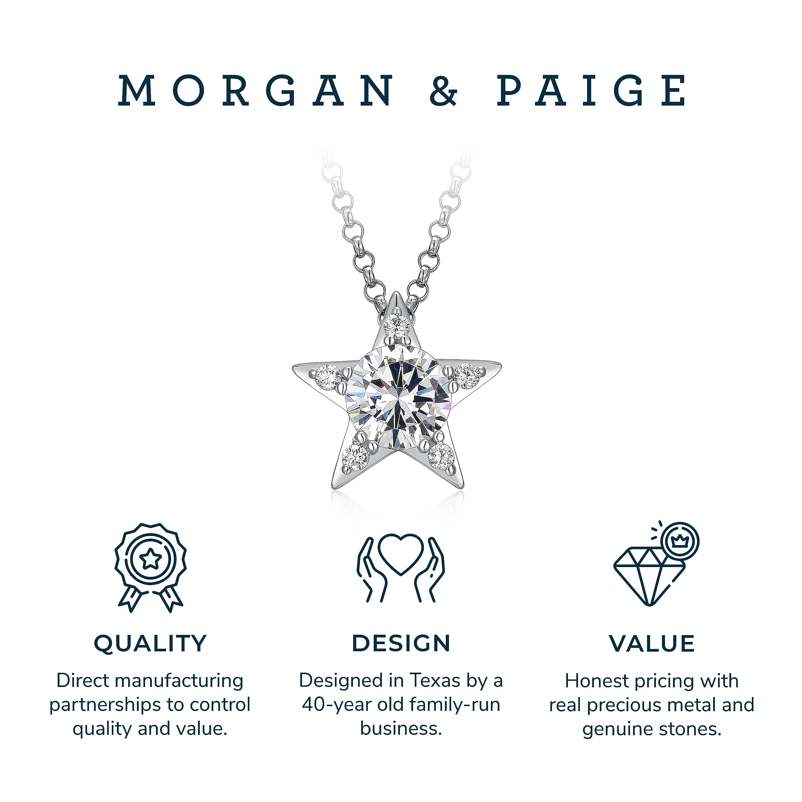 MORGAN & PAIGE 925 Sterling Silver Cubic Zirconia Pave Star Pendant Necklace 18"