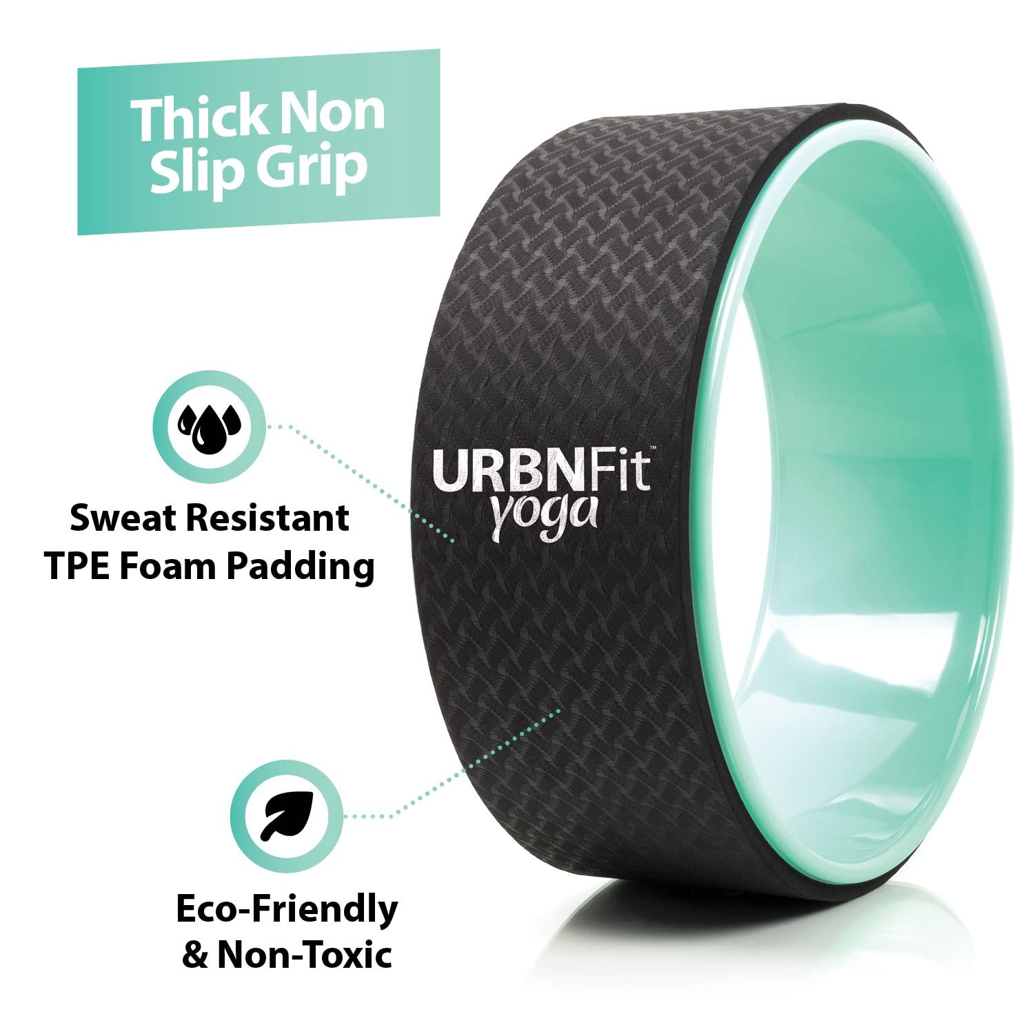 URBNFit Yoga Wheel - 12-Inch Roller Designed for Stretching & Flexibility to Help Back Aches & Tension - Made w/Durable Materials & Soft Foam Padding, Yoga Strap Included