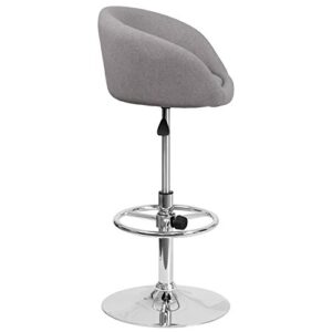 Flash Furniture Luis Contemporary Gray Fabric Adjustable Height Barstool with Barrel Back and Chrome Base