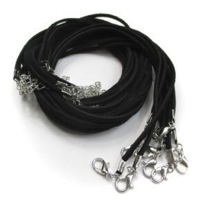 all in one 10pcs faux leather suede cord necklace with lobster clasp extended chain (25", black)