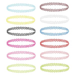 bodyj4you 12pc tattoo choker necklace set - 90s accessories 80s old school 2000s jewelry - vibrant pink blue white green black - one size women teen girl - stretchy multicolor collar