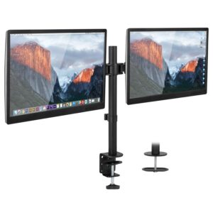 Mount-It! Dual Monitor Mount | Double Monitor Desk Stand | Two Heavy Duty Full Motion Adjustable Arms Fit 2 Computer Screens 17 19 20 21 22 24 27 Inch | VESA 75 100 | C-Clamp and Grommet Base