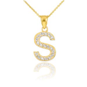 14k yellow gold diamond-studded initial letter s pendant necklace, 16"