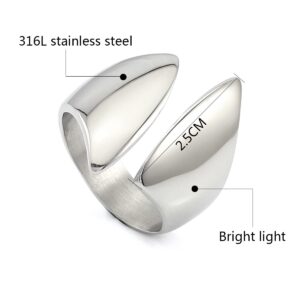 COUYA Punk Stainless Steel Silver Open Cuff Ring Midi Band Knuckle Rings Finger Statement Rings for Women Ladies (7)