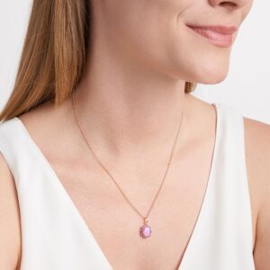 MORGAN & PAIGE 14k Rose Gold Plated Sterling Silver Created Pink Opal and Created Pink Sapphire Halo Pendant Necklace, 18"