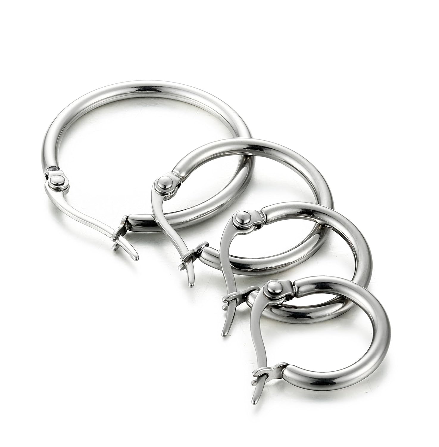 ORAZIO 4 Pairs Stainless Steel Hoop Earrings Set Cute Huggie Earrings for Women,Silver-Tone,10MM-20MM