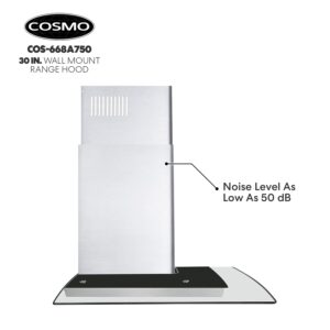 COSMO 668A750 Wall Mount Range Hood 380-CFM with Ducted Glass Chimney Kitchen Stove Vent, LED Light, 3 Speed Exhaust Fan, Permanent Filter, Stainless Steel (30 inch)