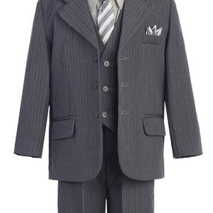 OLIVIA KOO Boys Pinstripe 6-Piece Suit With Matching Neck Tie and Pocket Square,Gray,3T