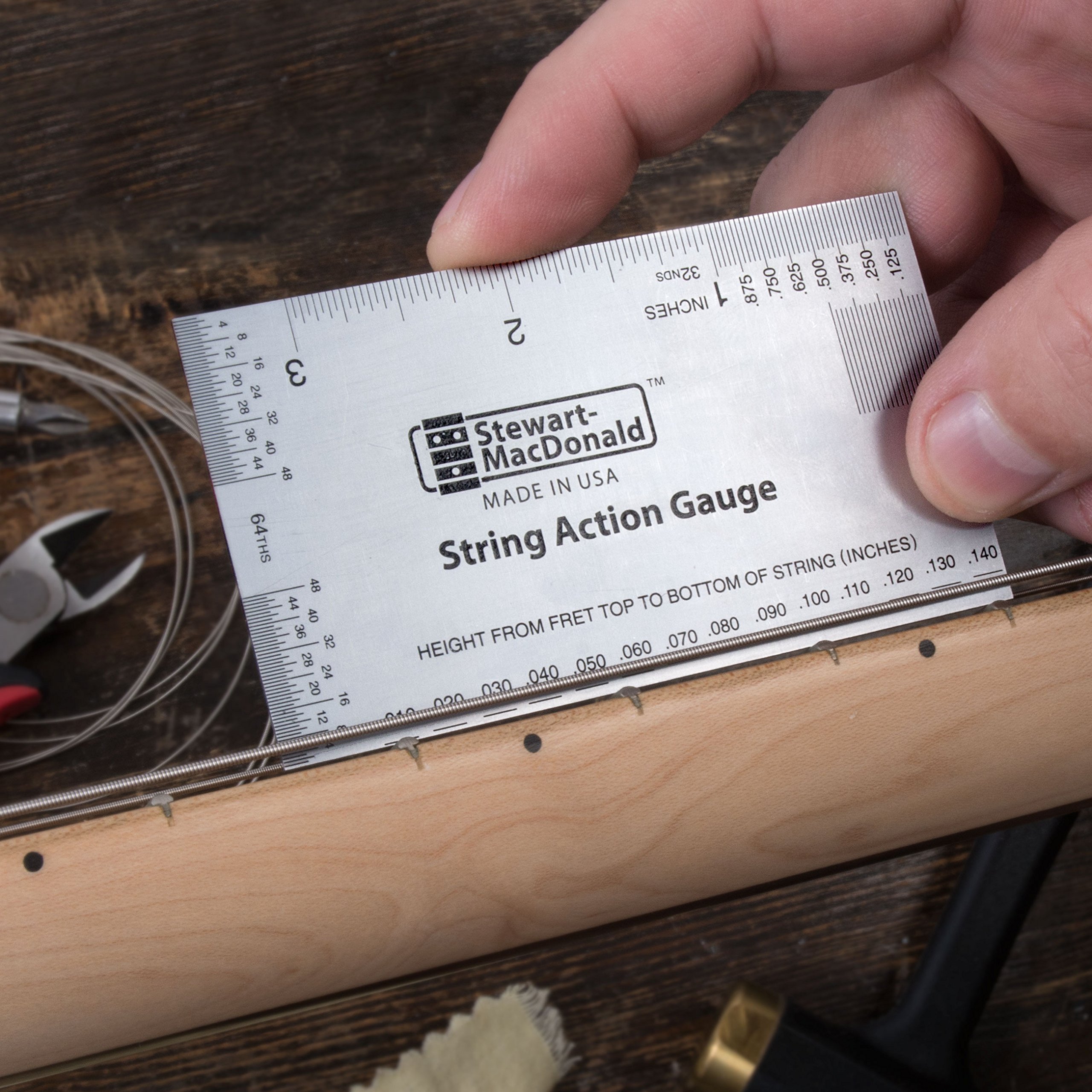 StewMac String Action Gauge And Ruler, Inches, Stainless Steel - Designed by StewMac, The Original measuring tool for acoustic and electric guitar, and bass setup