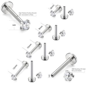 ORAZIO 8 Pcs 18G Stainless Steel Nose Piercing Lip Rings Studs Ear Piercings 6-12mm