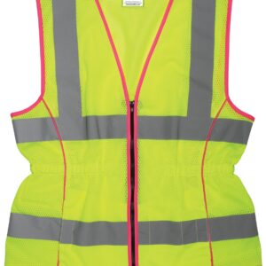 MCR Safety LVCL2MLM Ladies Sized Class 2 Lightweight Safety Vest, Silver Reflective Stripe, Zipper Front, Lime, Medium