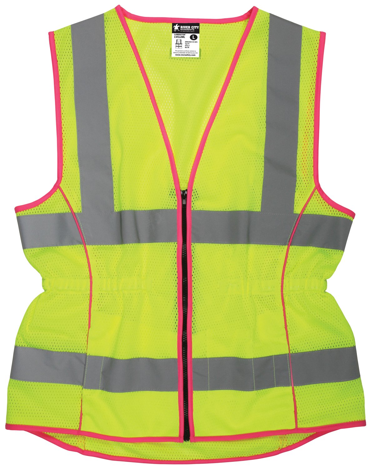 MCR Safety LVCL2MLM Ladies Sized Class 2 Lightweight Safety Vest, Silver Reflective Stripe, Zipper Front, Lime, Medium