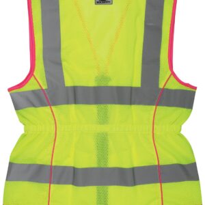 MCR Safety LVCL2MLM Ladies Sized Class 2 Lightweight Safety Vest, Silver Reflective Stripe, Zipper Front, Lime, Medium