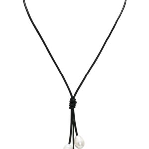 Pearlypearls 3 Freshwater Pearl Pendant Necklace on Black Leather Cord Jewelry for Women 18''