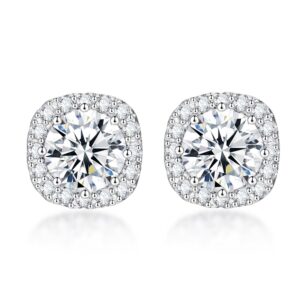 sencle s925 sterling silver with 18k white gold plated square cubic zirconia halo stud earrings for women