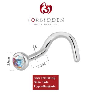 Forbidden Body Jewelry 18g Surgical Steel Press Fit Aurora Borealis 2.5mm CZ Crystal Nose Screw