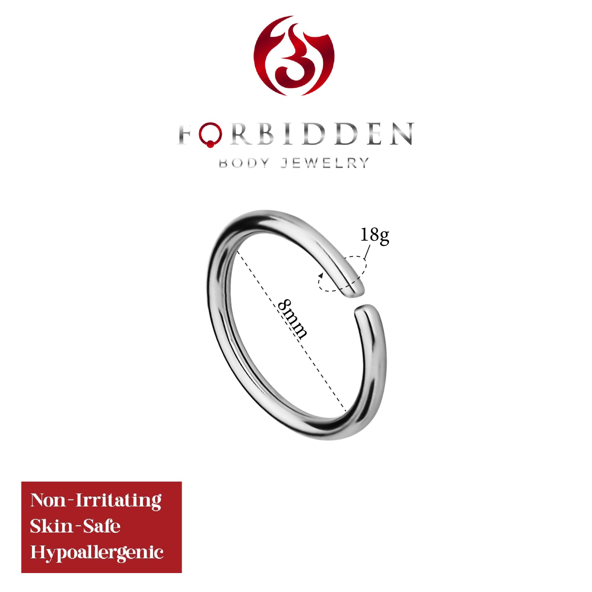 Forbidden Body Jewelry 18g 8mm (5/16 Inch) Surgical Steel Seamless Nose Ring & Cartilage Hoop with Comfort Round Ends