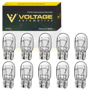 voltage automotive (10 pack) 7443 t20 automotive brake light turn signal side marker tail light bulb standard replacement