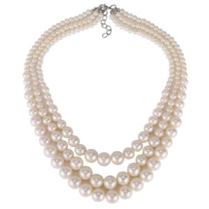 Kalse 3 Layers Strand Simulated Pearl Strand Bib Pendant Choker Chain Necklace (3 Strands)