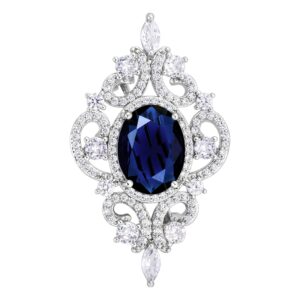 SELOVO Vintage Style Women's Blue Oval Sapphire-color CZ Crystal Wedding Bridal Pin Brooch Silver Tone