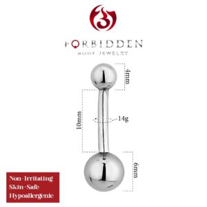 Forbidden Body Jewelry Surgical Steel Petite Belly Button Ring, 3/8 Inch Barbell, 4 & 6 mm Balls