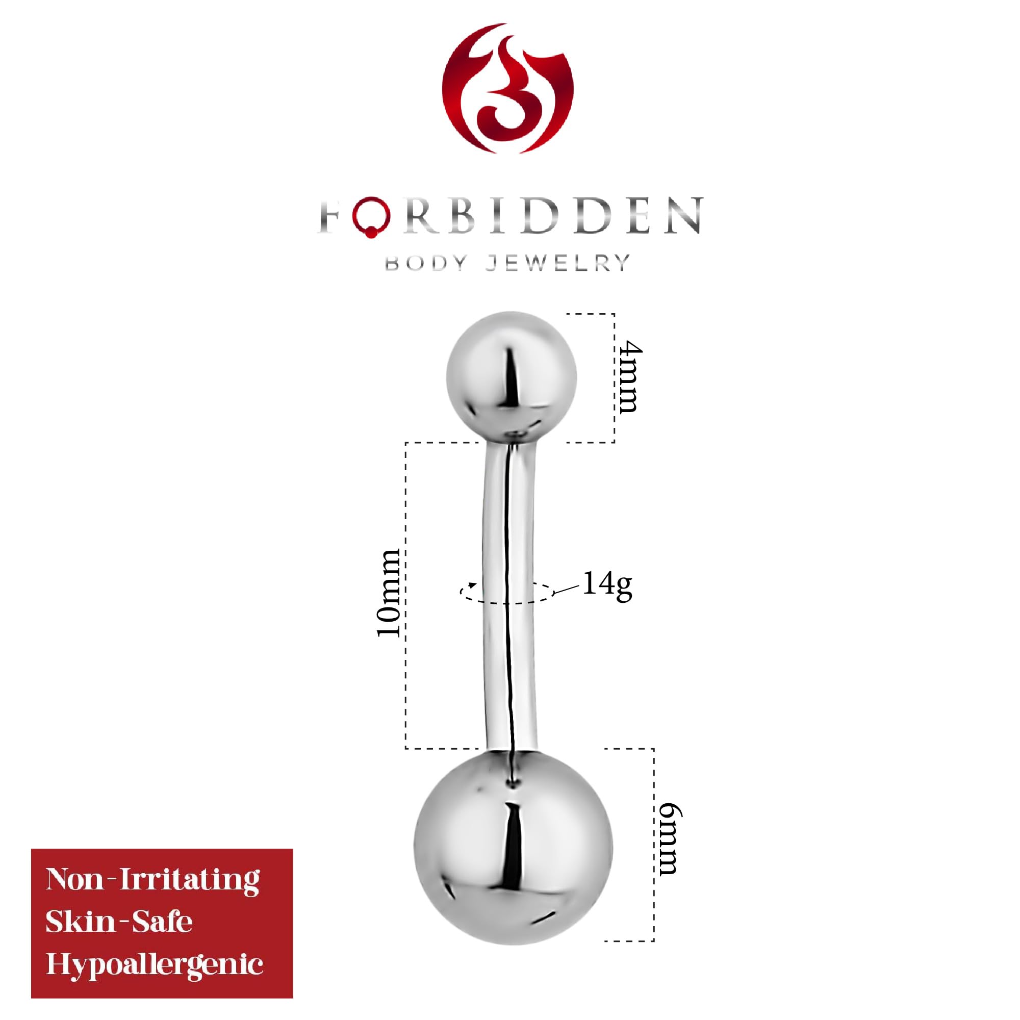 Forbidden Body Jewelry Surgical Steel Petite Belly Button Ring, 3/8 Inch Barbell, 4 & 6 mm Balls