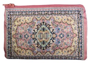 unique woman coin purse - card case - floral design - fabric oriental rug (pink)