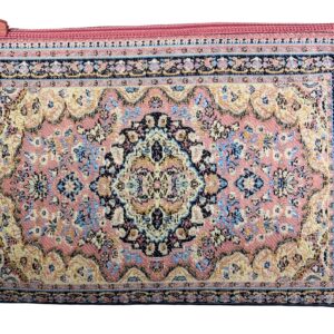 Unique Woman Coin Purse - Card Case - Floral Design - Fabric Oriental Rug (Pink)