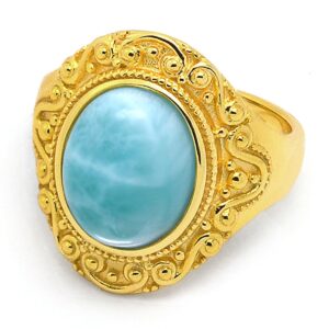 de buman 18k gold over silver natural larimar gemstone ring