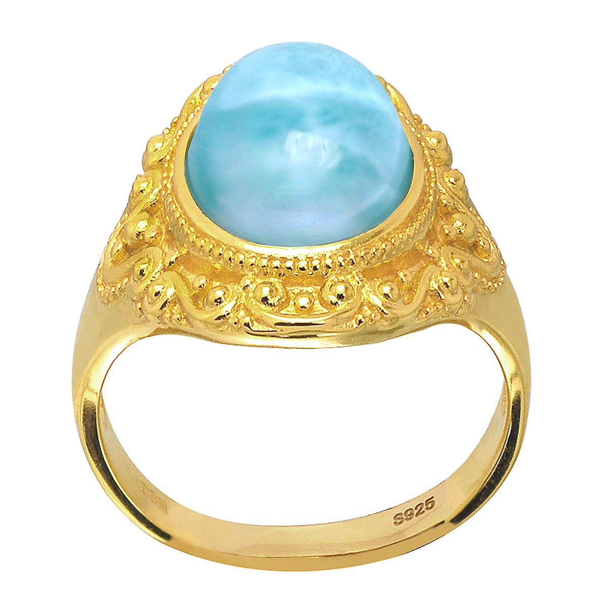 De Buman 18K Gold over Silver Natural Larimar Gemstone Ring