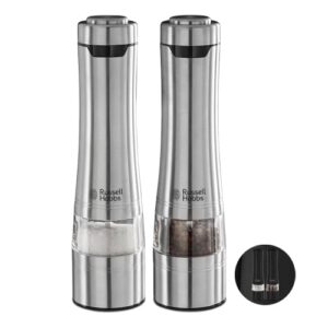 russell hobbs battery powered salt and pepper grinders 23460-56 - stainless steel and silver